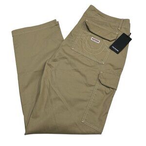 True Religion Pants Mens 36 Tan Travertine Cargo Khaki Bootcut Flap Pocket